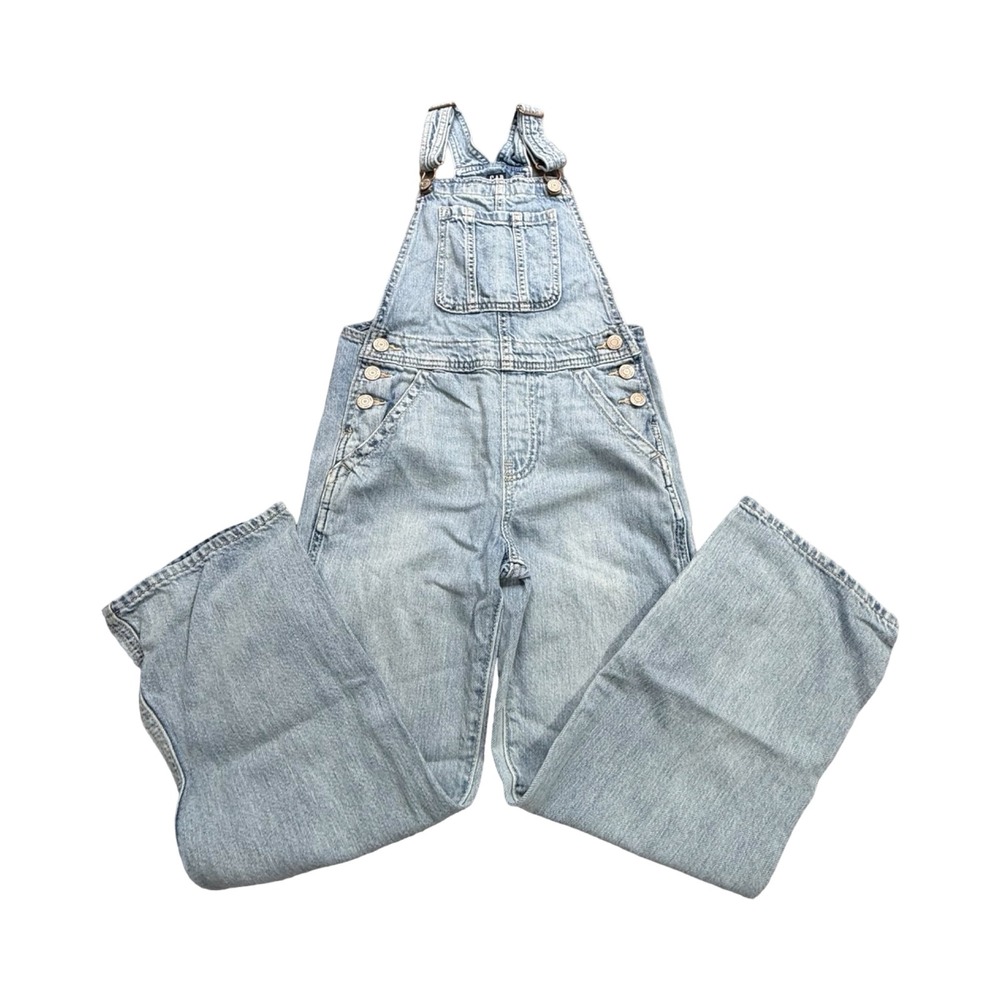 Gap Denim Overalls Girls M 8-9 Light Wash Wide Leg Cotton Western